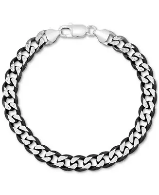 Save Now Men's Curb Link Chain Bracelet in Sterling Silver & Black Ruthenium-Plate