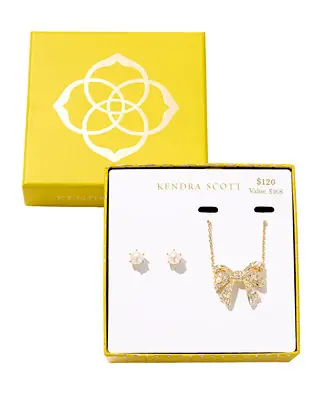 2-Piece Freshwater Cultured Pearl (2.8mm-7mm) Krista Bow Pendant Necklace and Ashton Stud Earrings Gift Set Sale